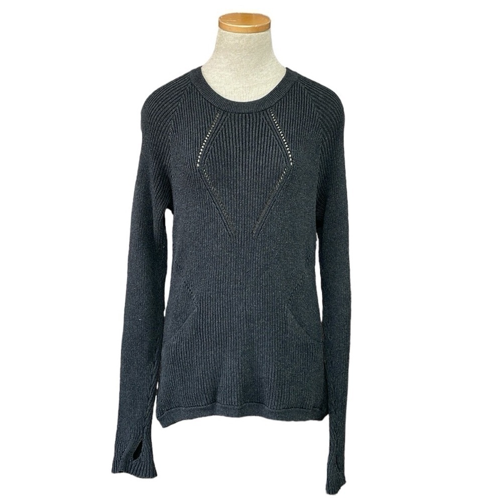 Lululemon Sweater Women's Medium Grey Knit Pullover Crew Neck Stretch Thumbholes
